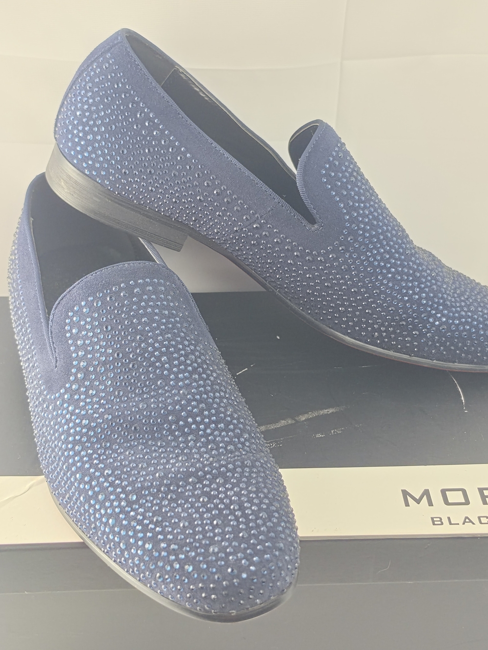 Men's Blue Crystal Embellished Slip-On Dress Loafers